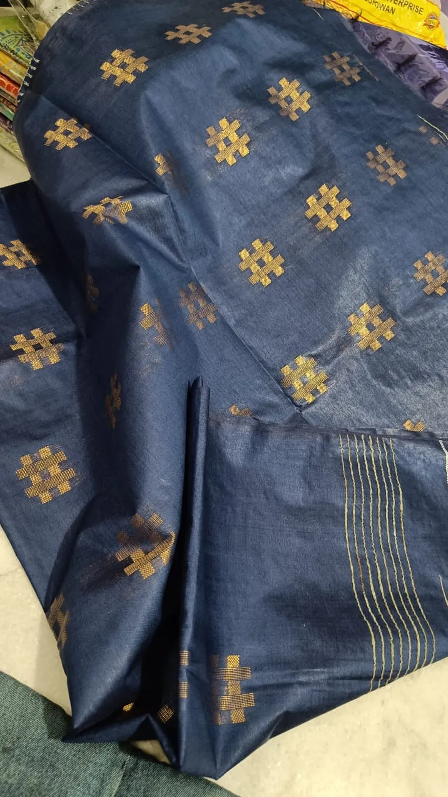 Luxurious Pure Katan Silk Ensemble With Self Weaving Design